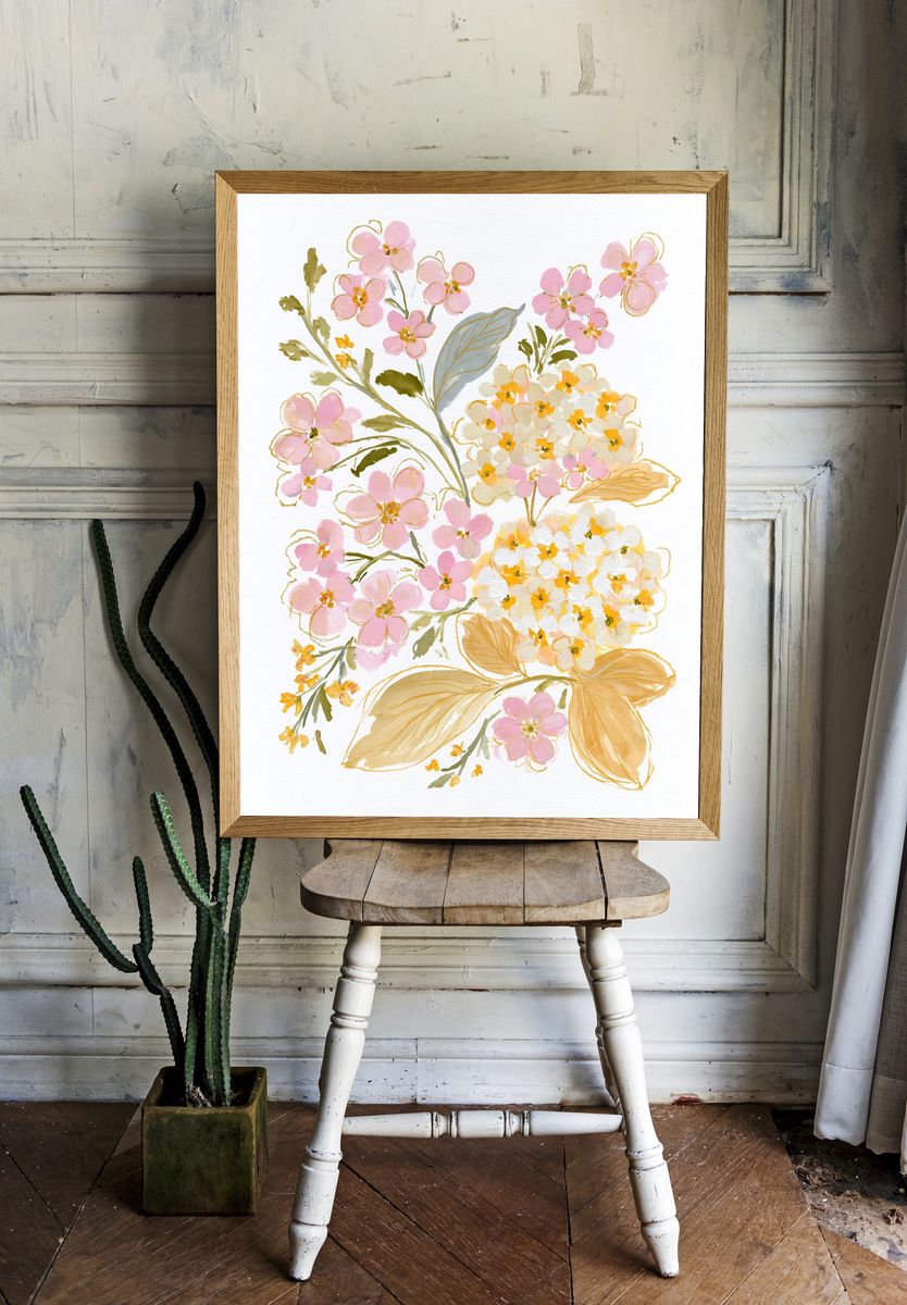 Pastel Floral Watercolor Print. room preview