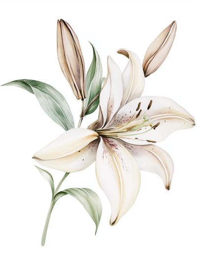 White Lily Watercolor Poster.