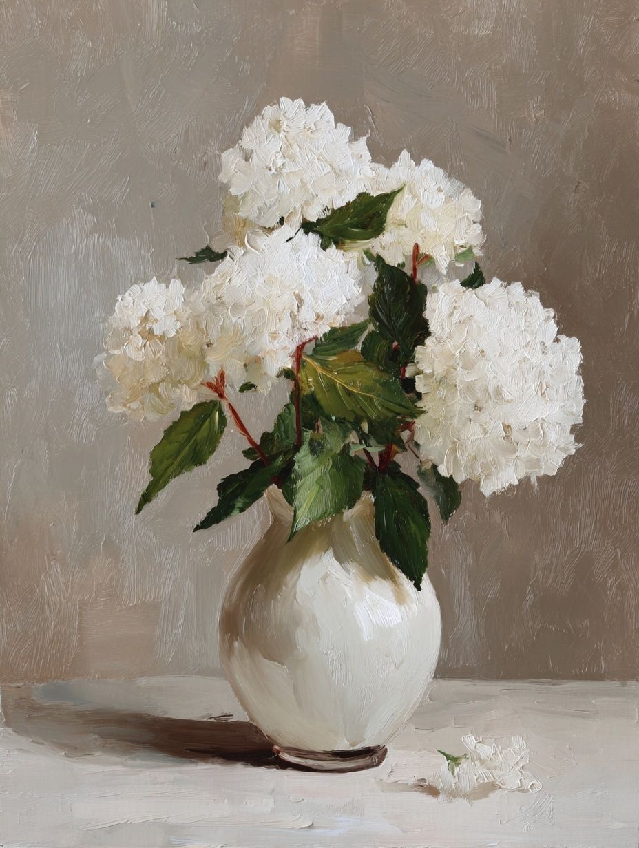 White Hydrangeas Still Life Print. poster detail