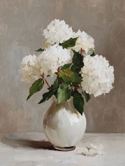 White Hydrangeas Still Life Print. poster