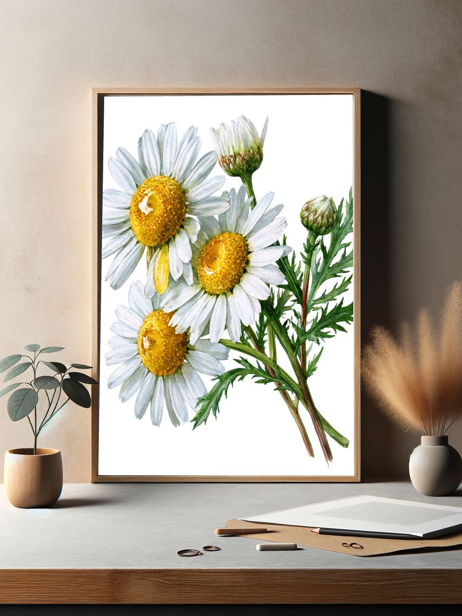 Chamomile Flowers Watercolor Print. — room view 2