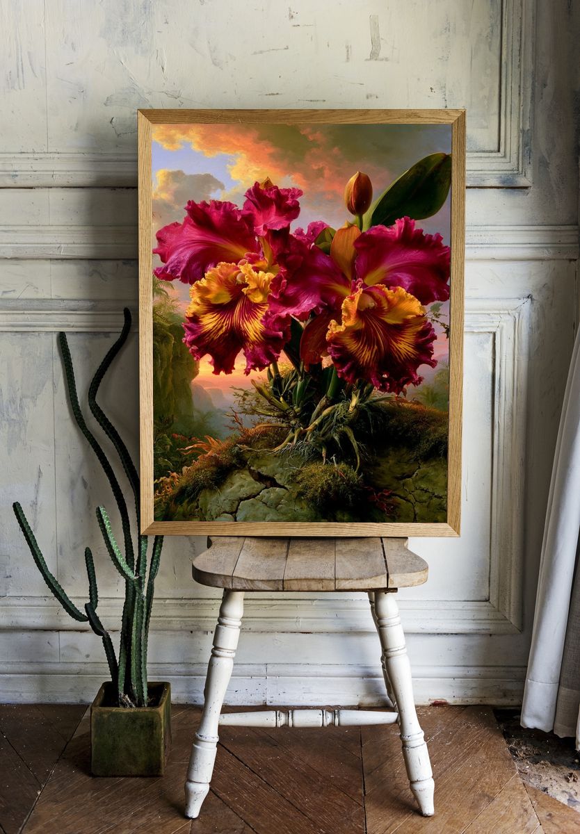 Tropical Orchid Sunset Print. room preview