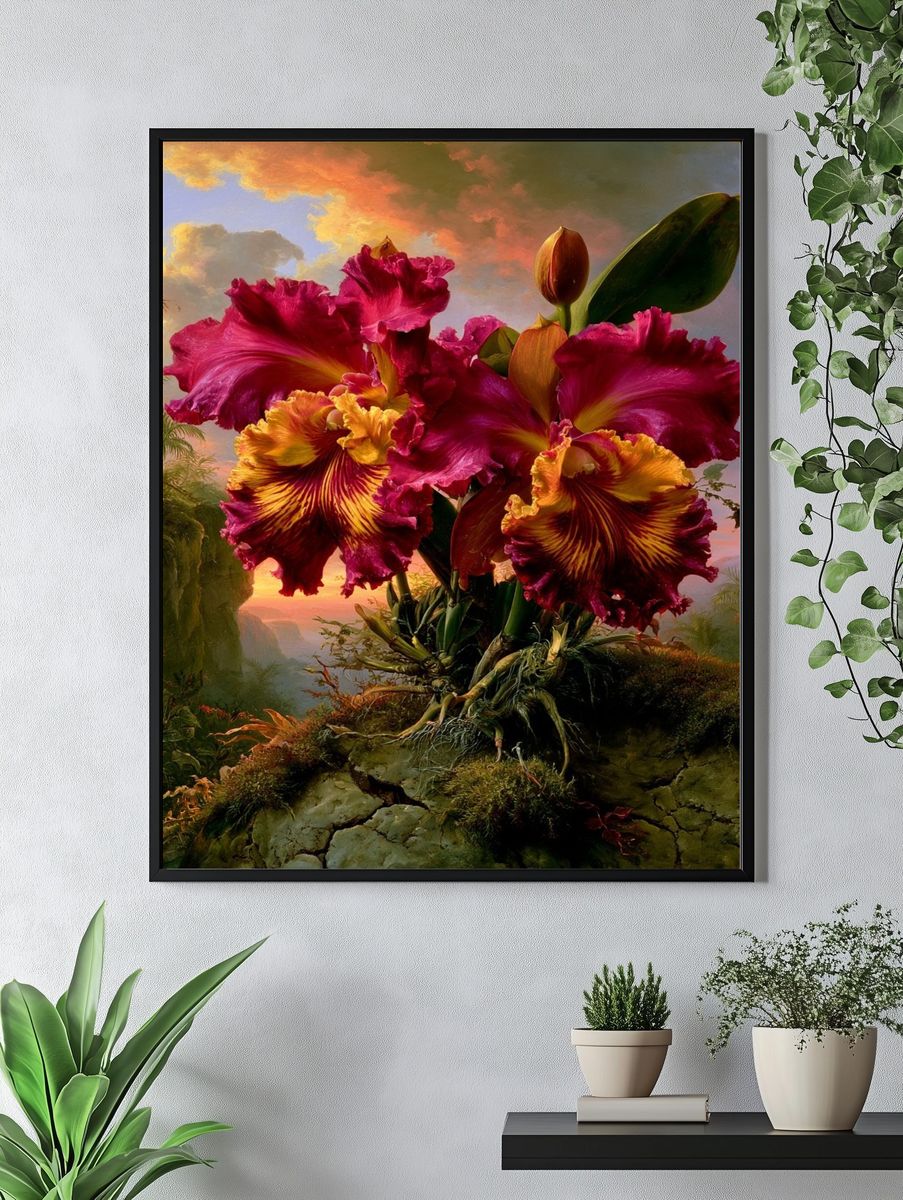 Tropical Orchid Sunset Print. — room view 4