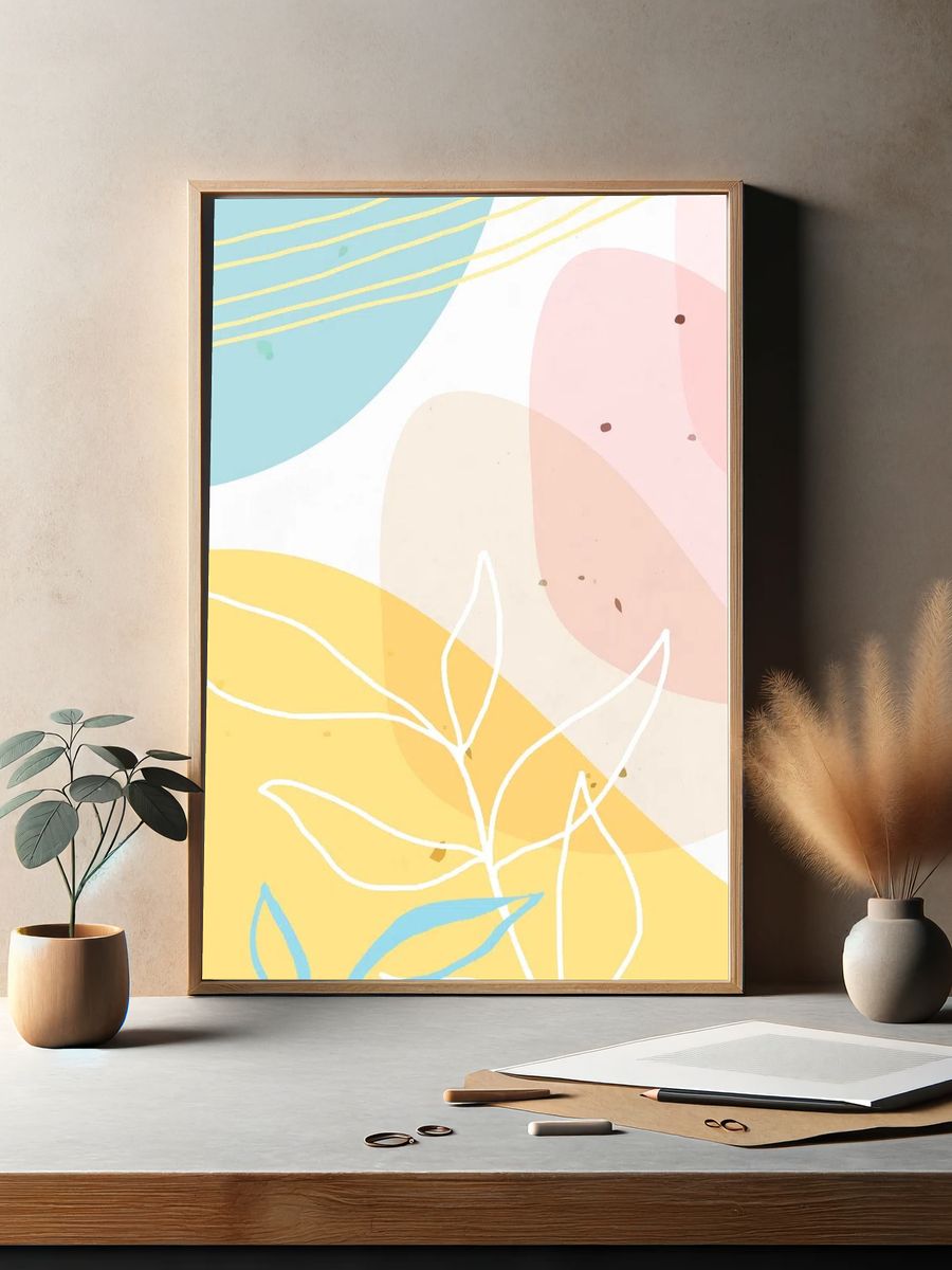 Abstract pastel Memphis patterned background. — room view 2