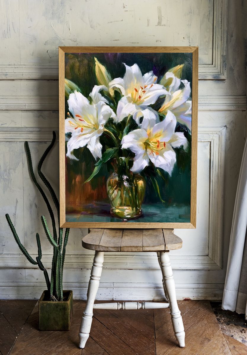White Lilies Still Life Poster. room preview