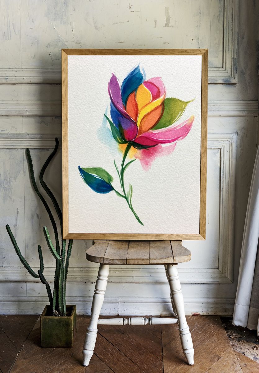 Rainbow Watercolor Flower Poster. room preview