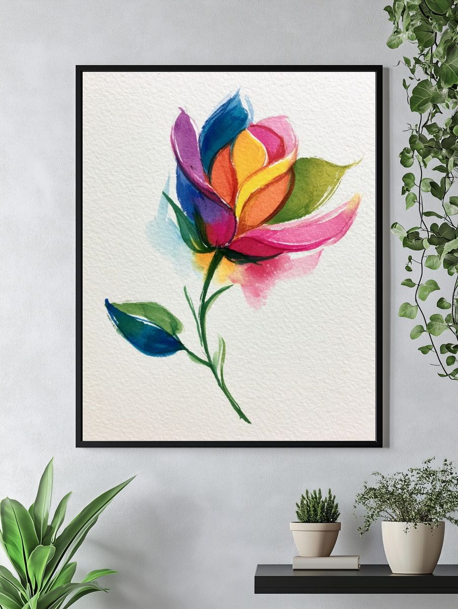 Rainbow Watercolor Flower Poster. — room view 4