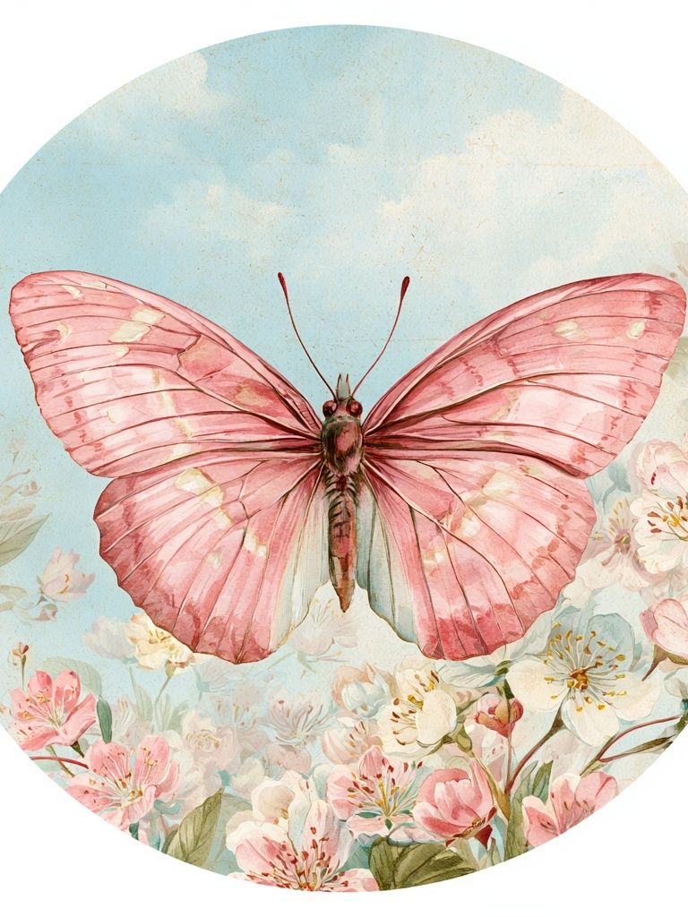 Pink Butterfly Garden Print. poster detail