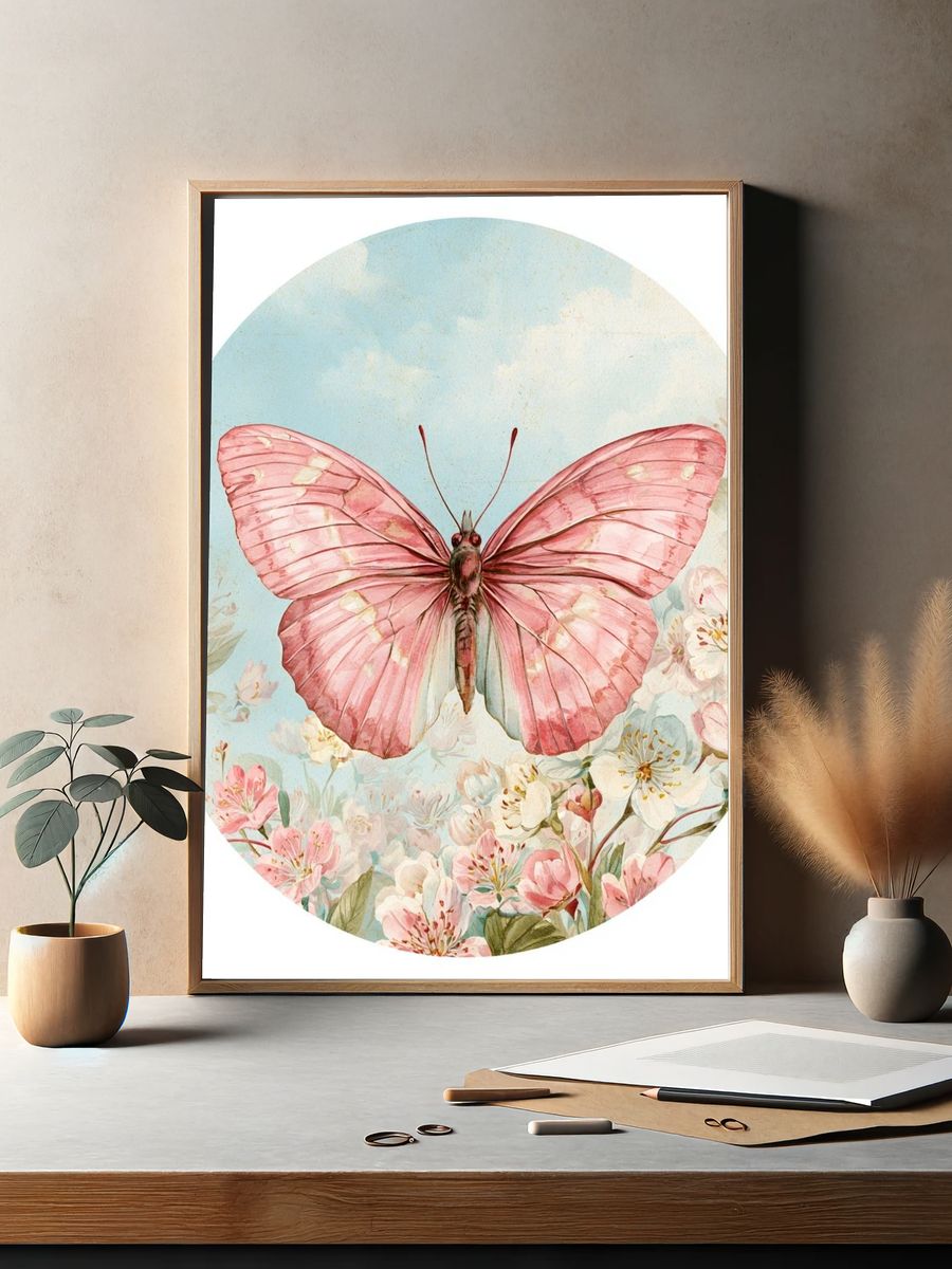 Pink Butterfly Garden Print. — room view 2
