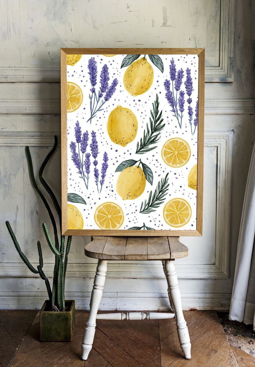 Lemon Lavender Botanical Poster. room preview