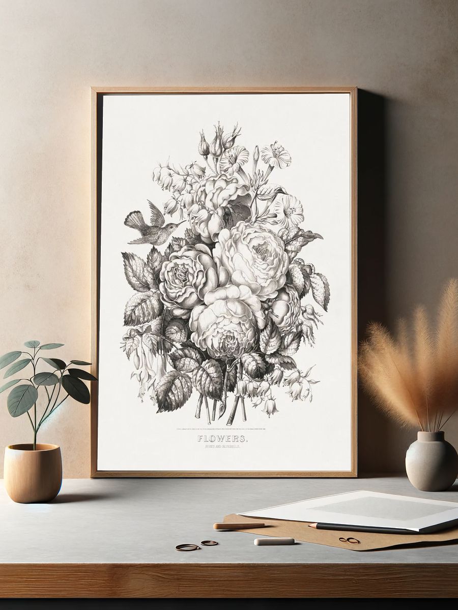Roses bluebells (1870) chromolithograph art. — room view 2