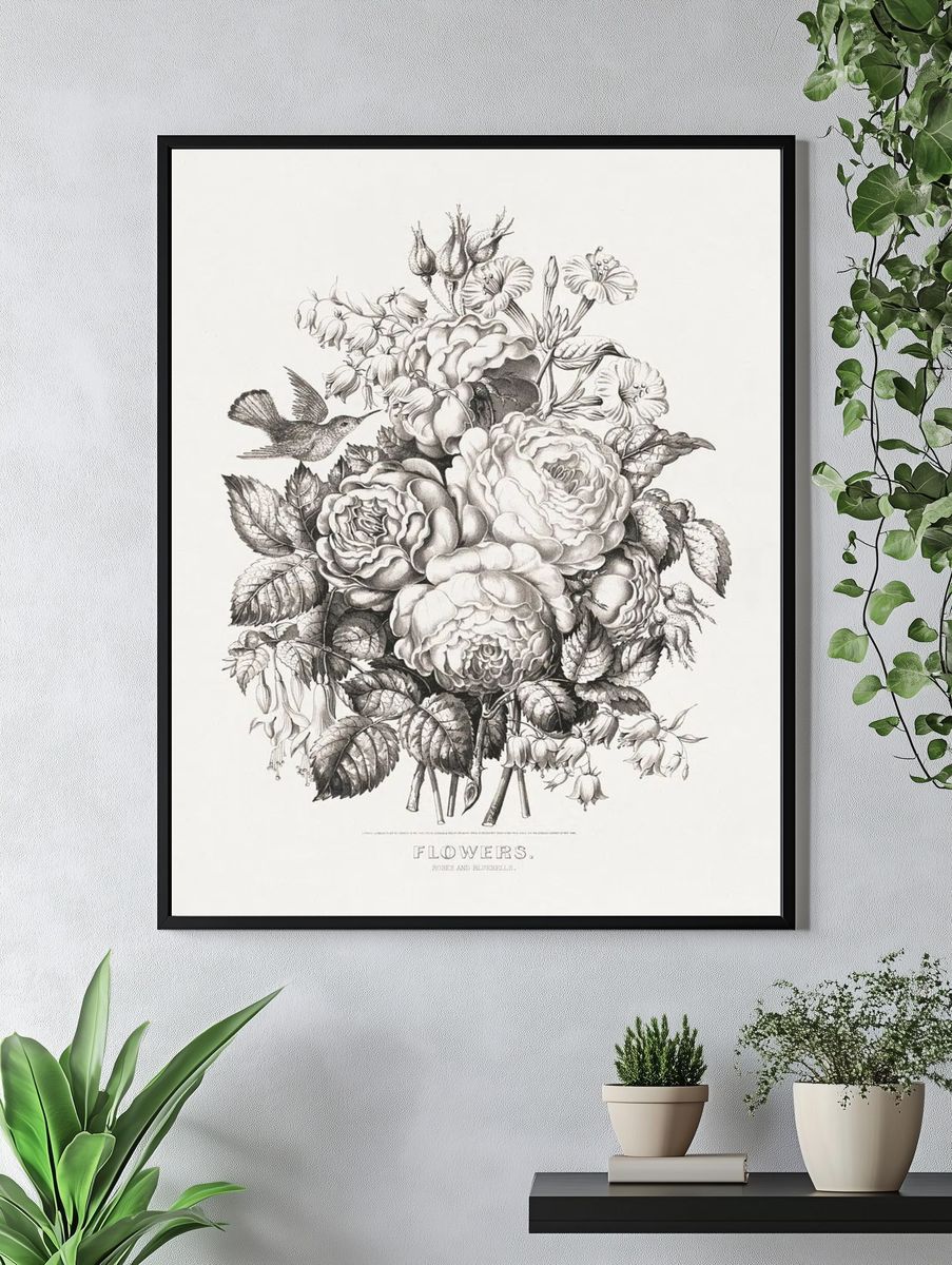 Roses bluebells (1870) chromolithograph art. — room view 4