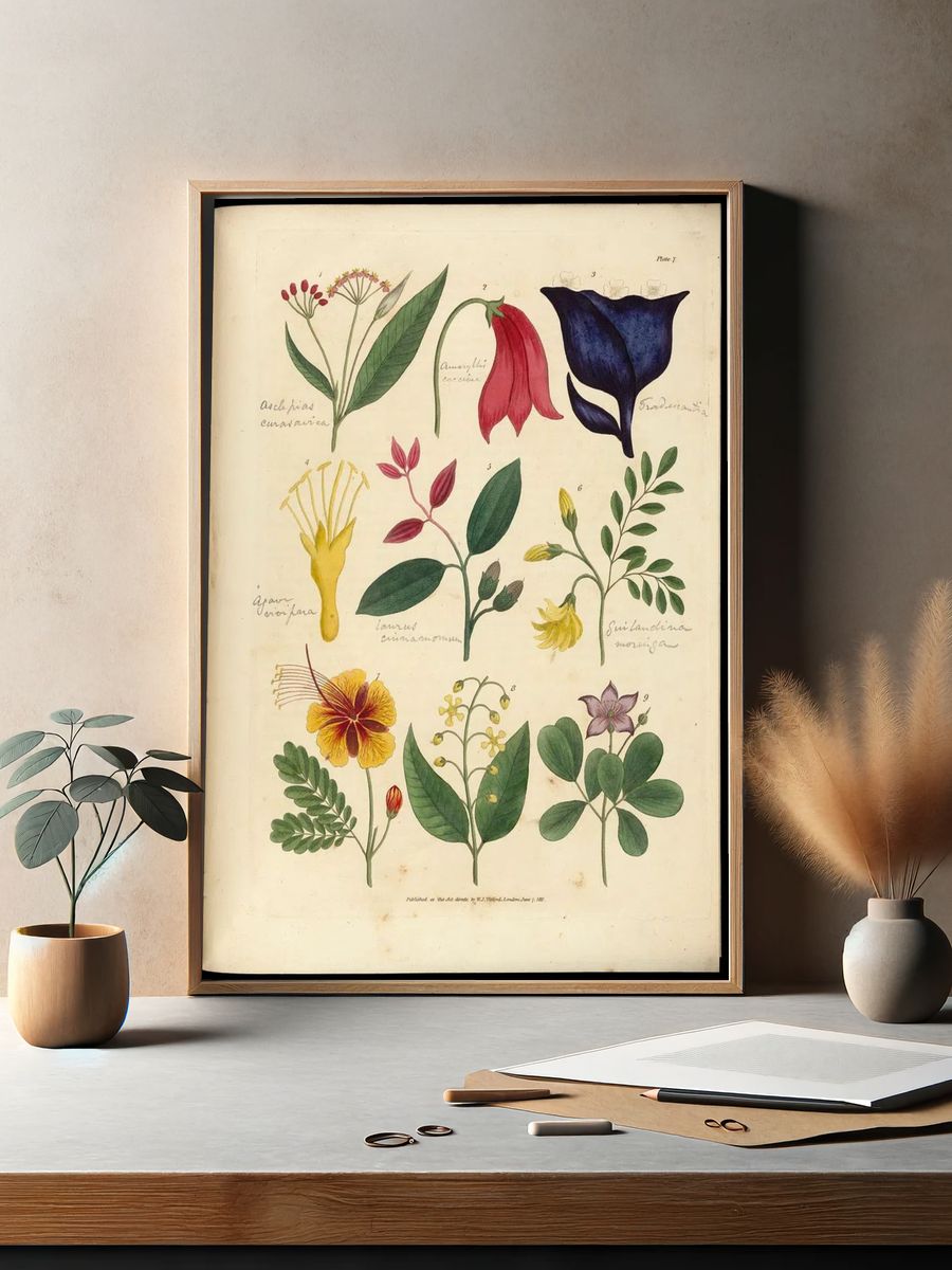 Vintage Botanical Flower Study Poster. — room view 2
