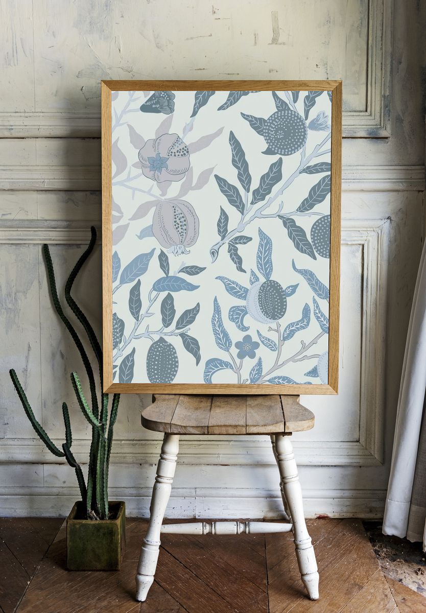 Blue Botanical Pattern Print. — room view 1