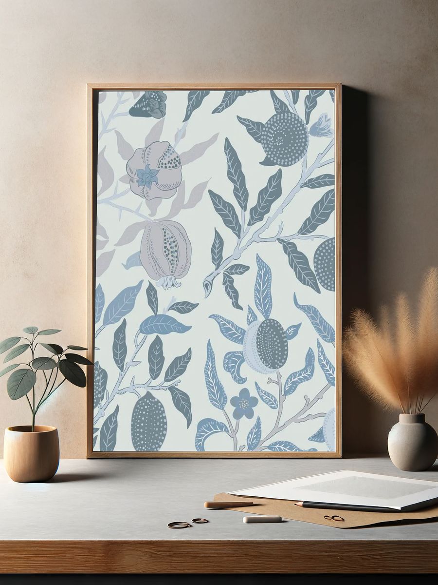 Blue Botanical Pattern Print. — room view 2