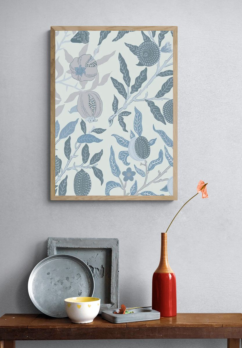 Blue Botanical Pattern Print. — room view 3