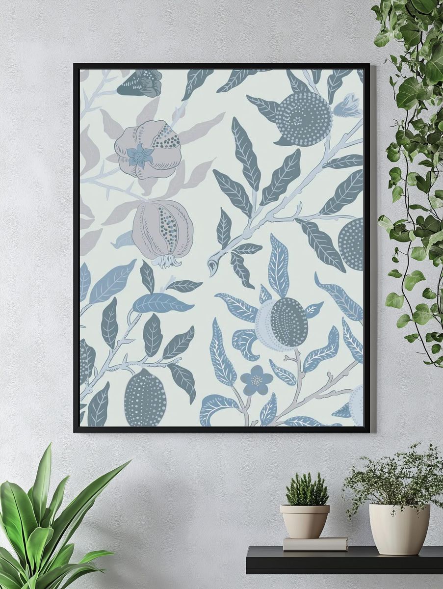 Blue Botanical Pattern Print. — room view 4