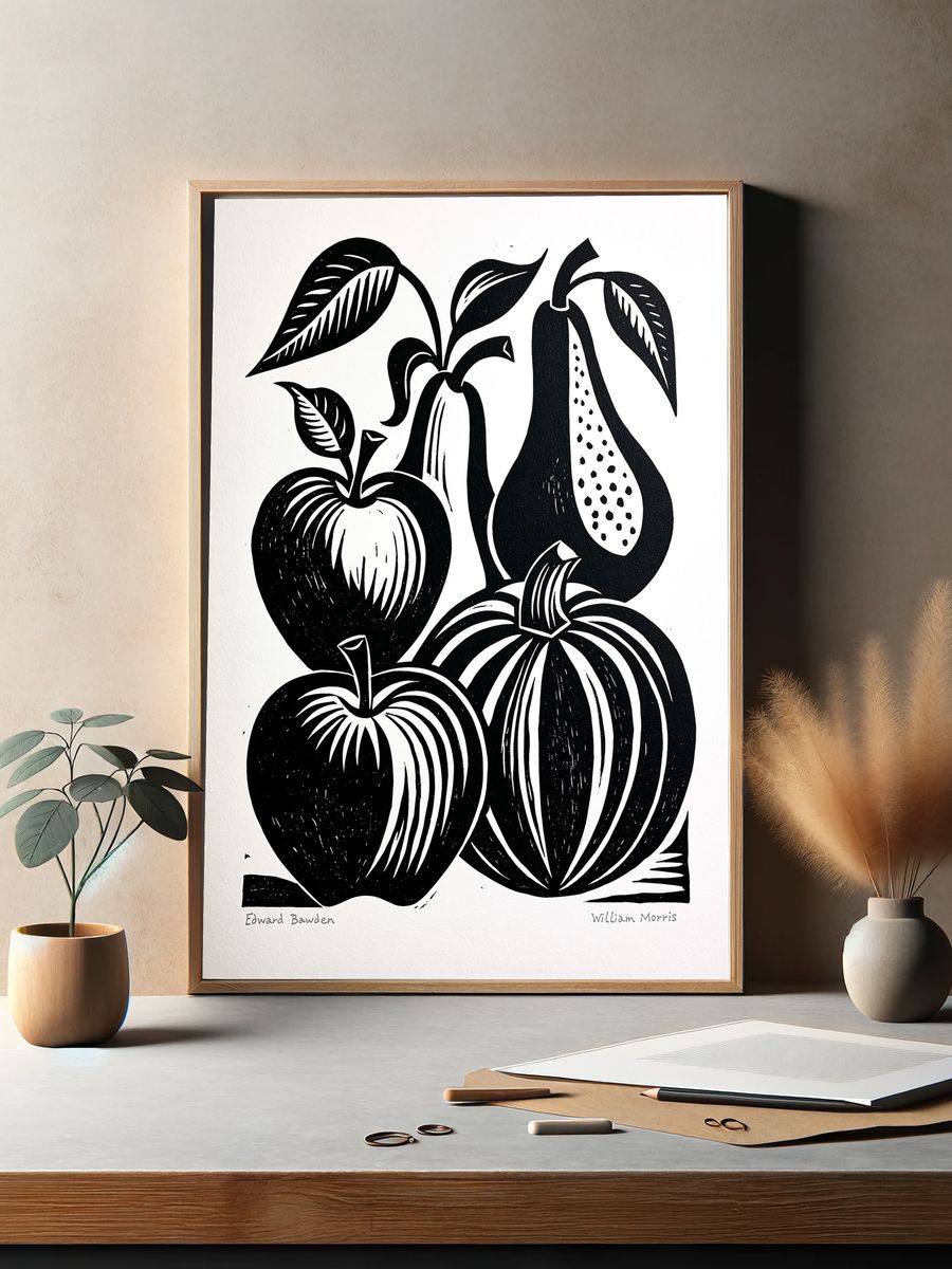 Black and White Fruit Botanical Print. — room view 2