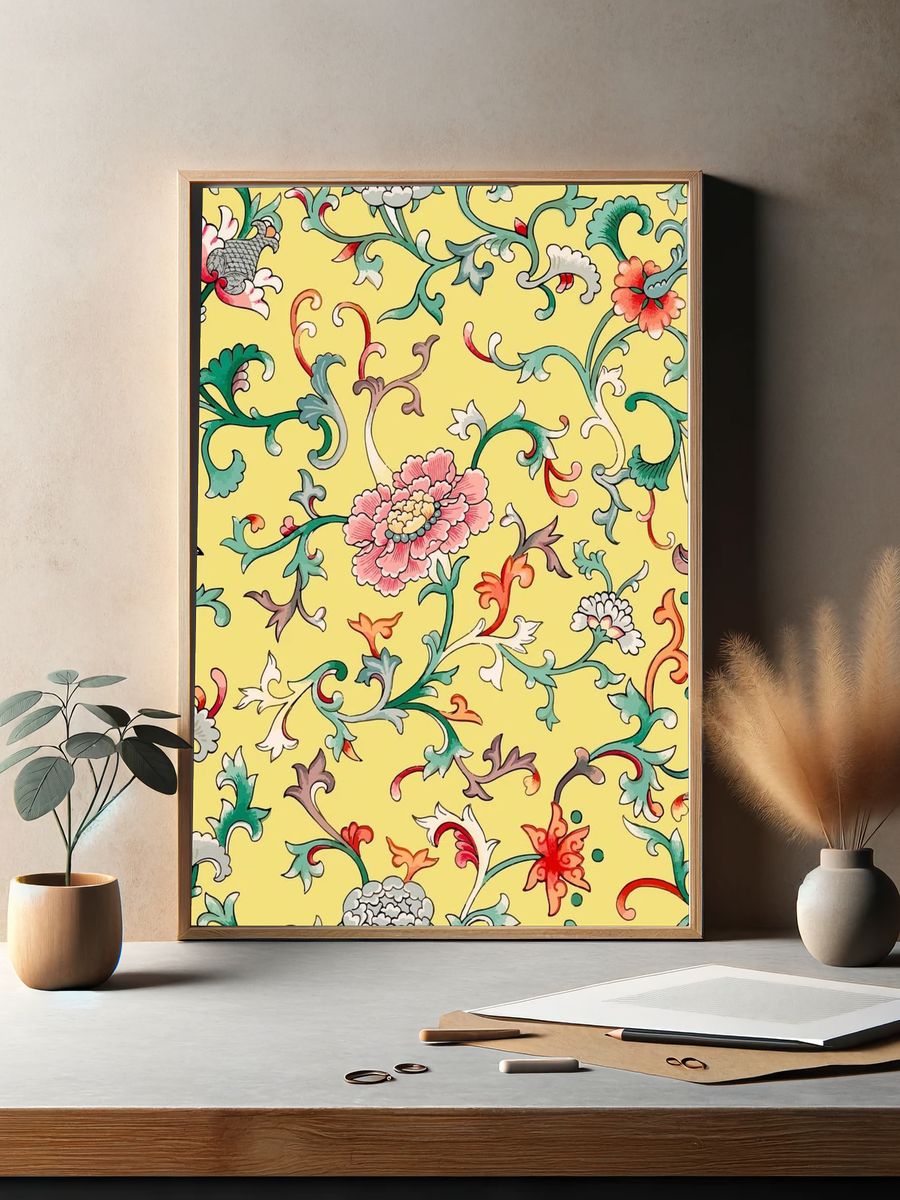 Floral Vine Pattern Vintage Print. — room view 2