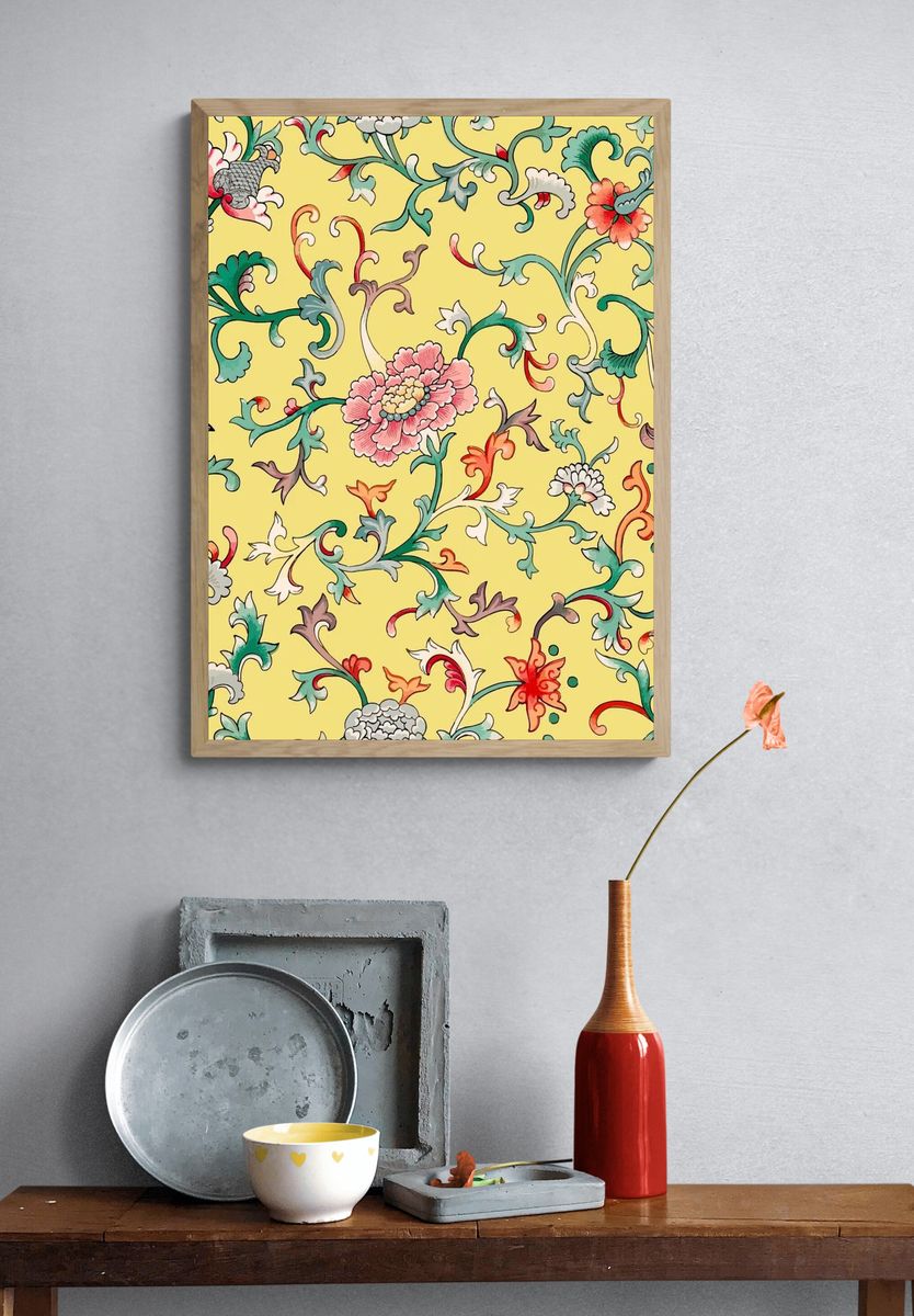 Floral Vine Pattern Vintage Print. — room view 3