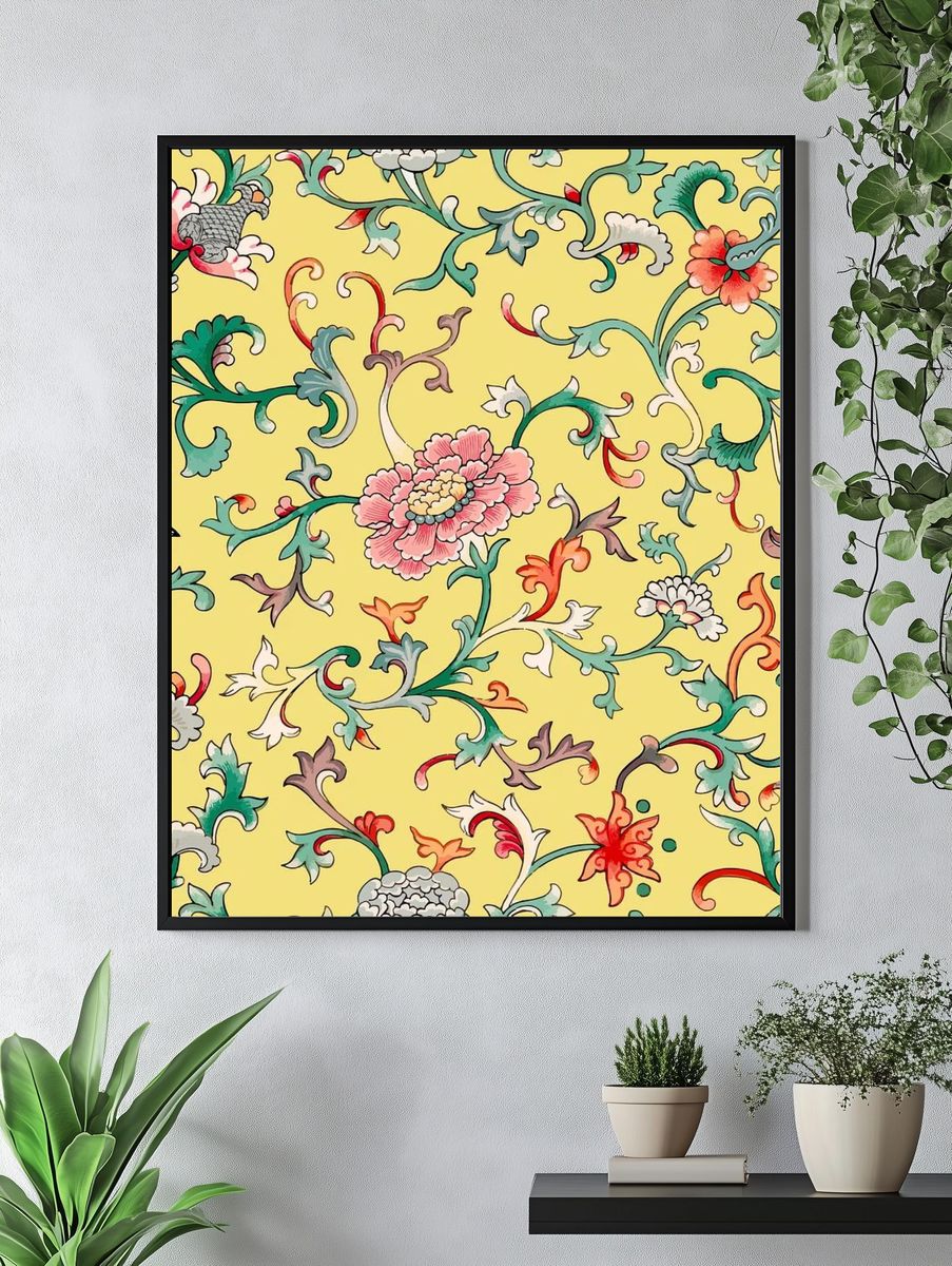 Floral Vine Pattern Vintage Print. — room view 4