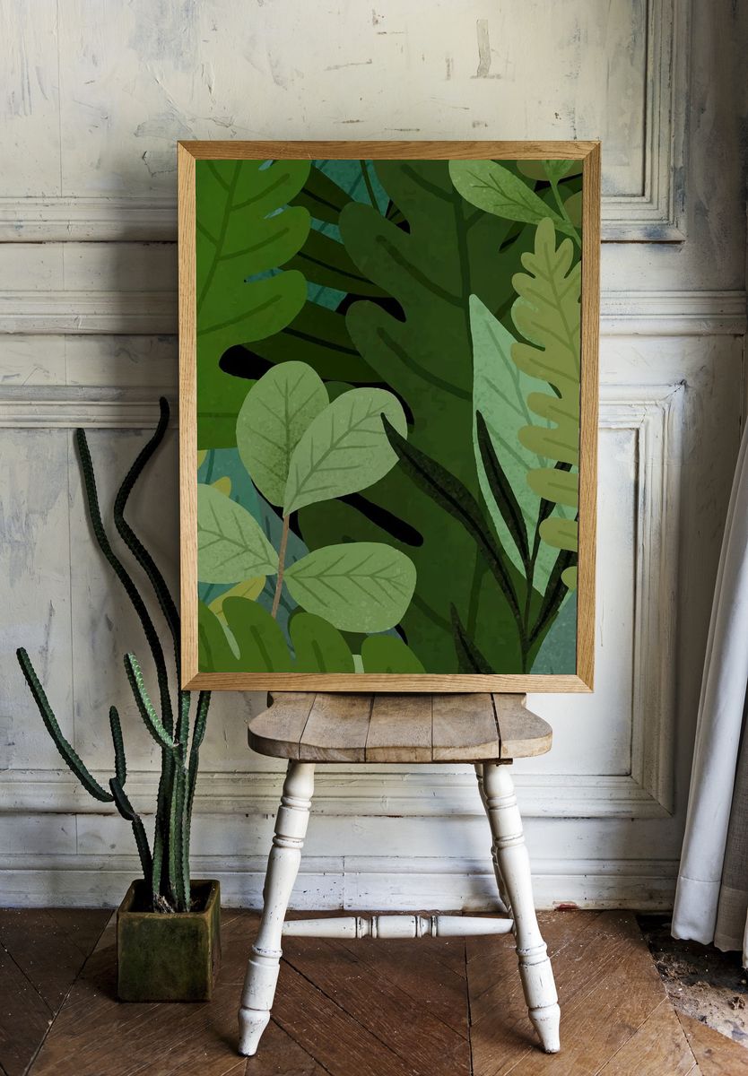 Moonlit Botanical Abstract Print. room preview