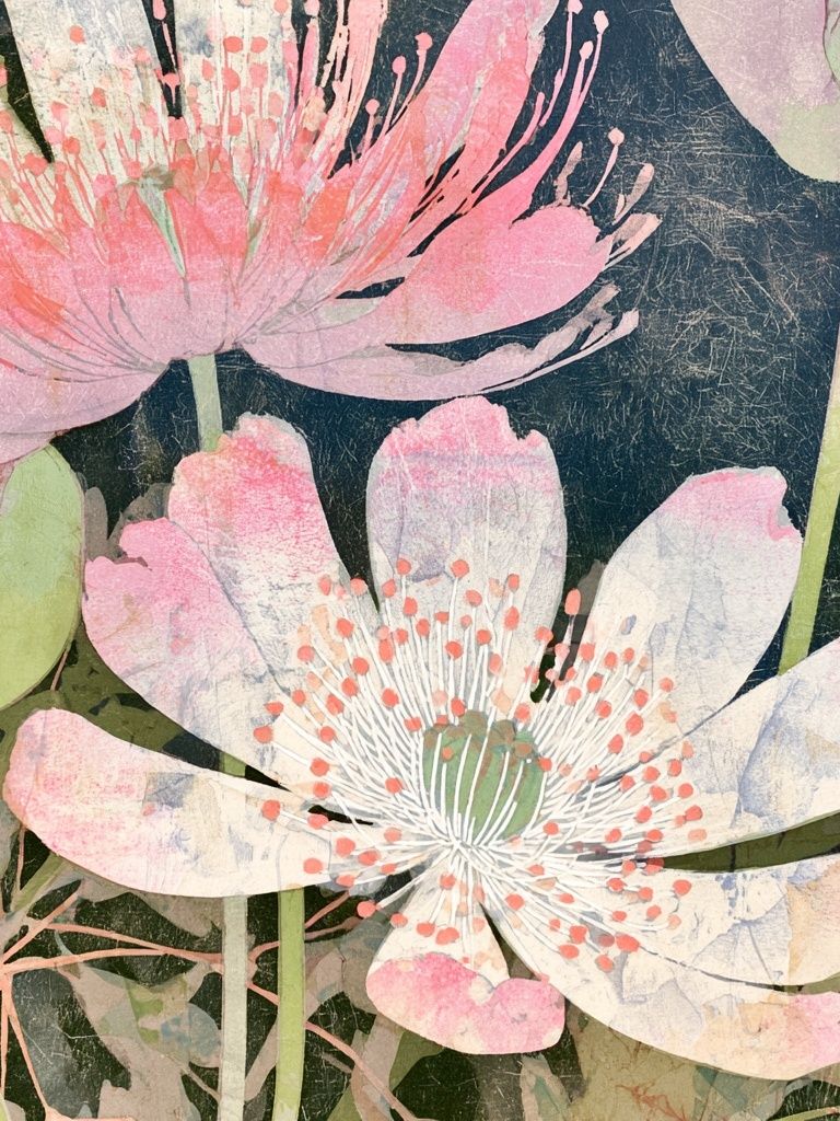 Pink Lotus Blooms Botanical Print. poster — botanical art