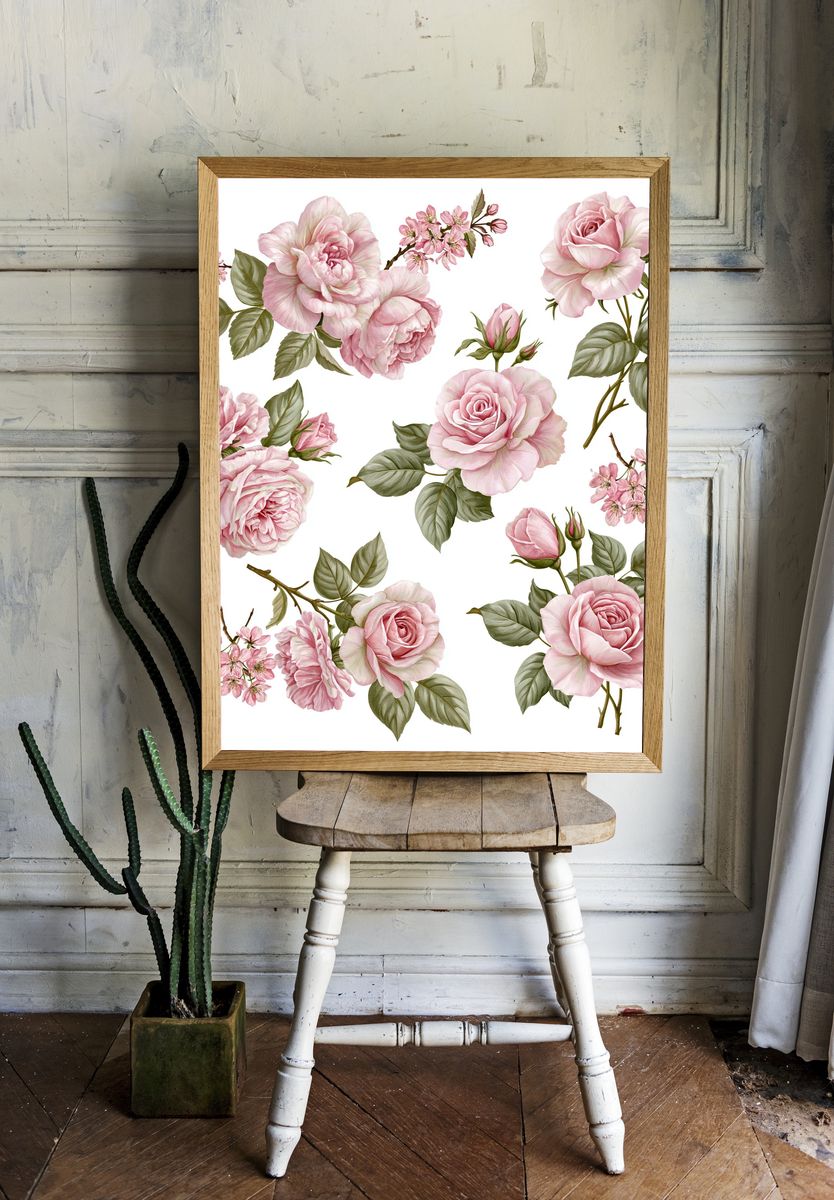 Pink Rose Botanical Print. — room view 1