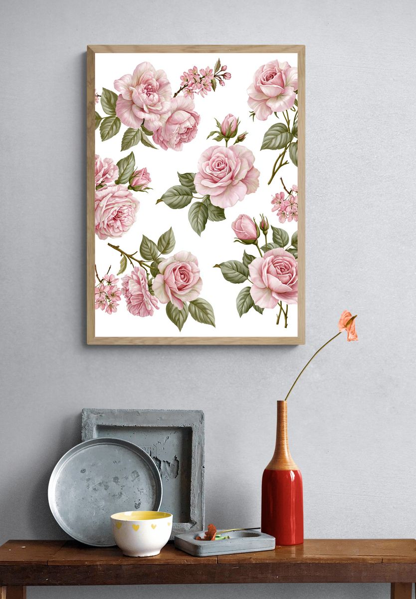 Pink Rose Botanical Print. — room view 3