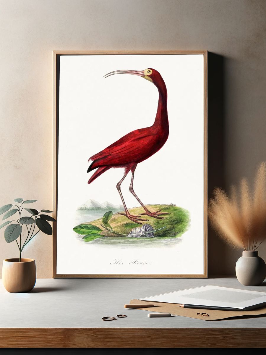 Scarlet ibis bird painting. Digitally. — room view 2