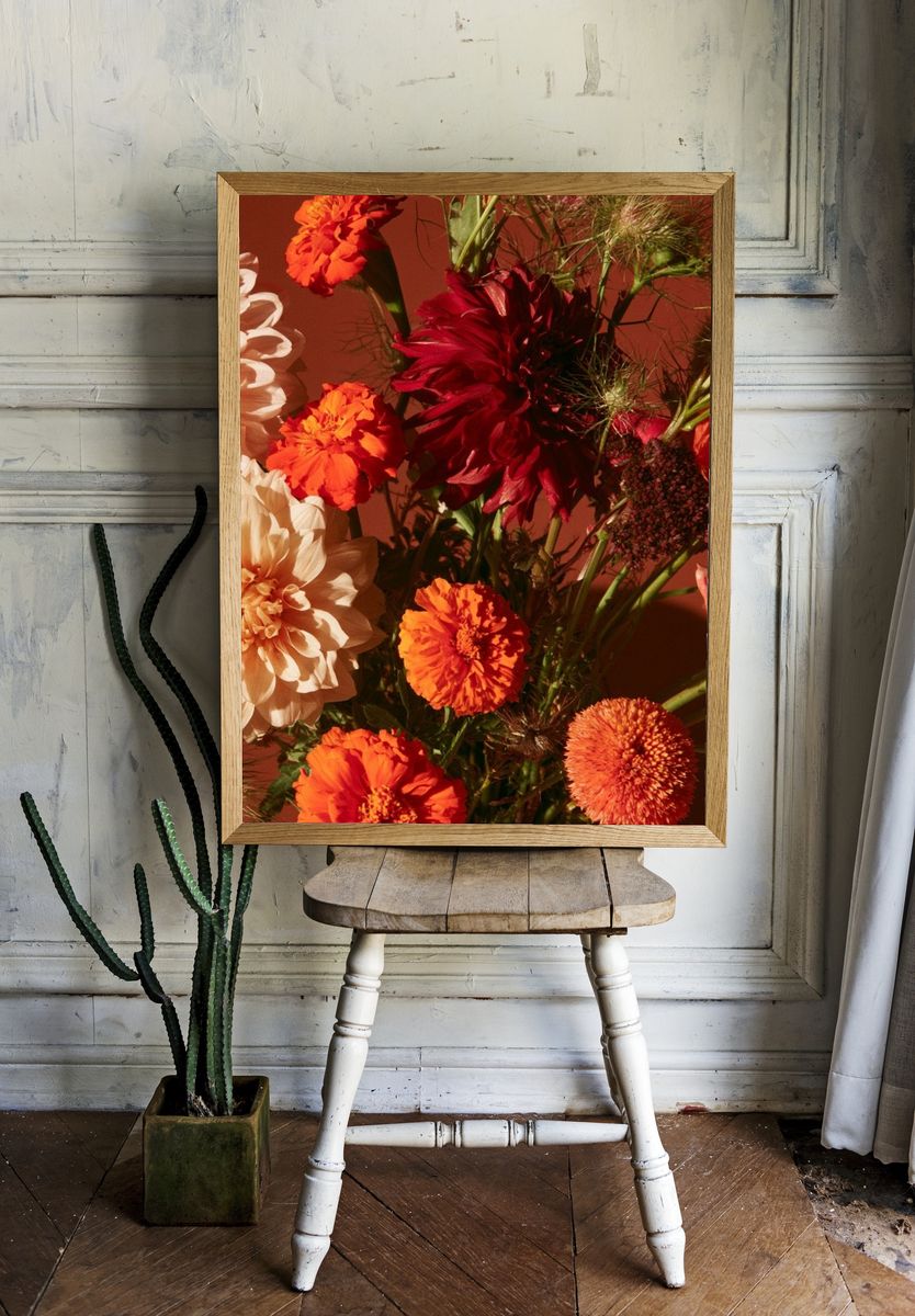 Autumn Dahlia Bouquet Print. room preview