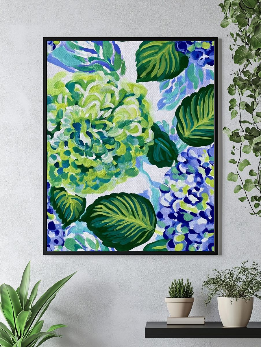 Tropical Hydrangea Botanical Print. — room view 4