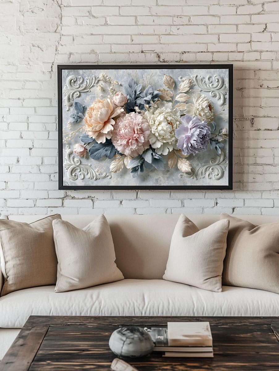 Pastel Peony Bouquet Illustration Poster. — room view 1