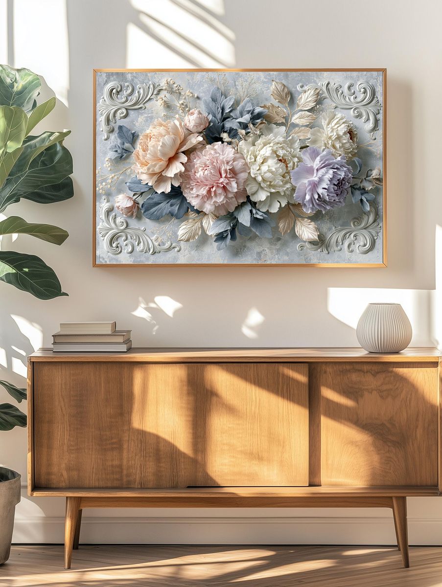 Pastel Peony Bouquet Illustration Poster. — room view 3