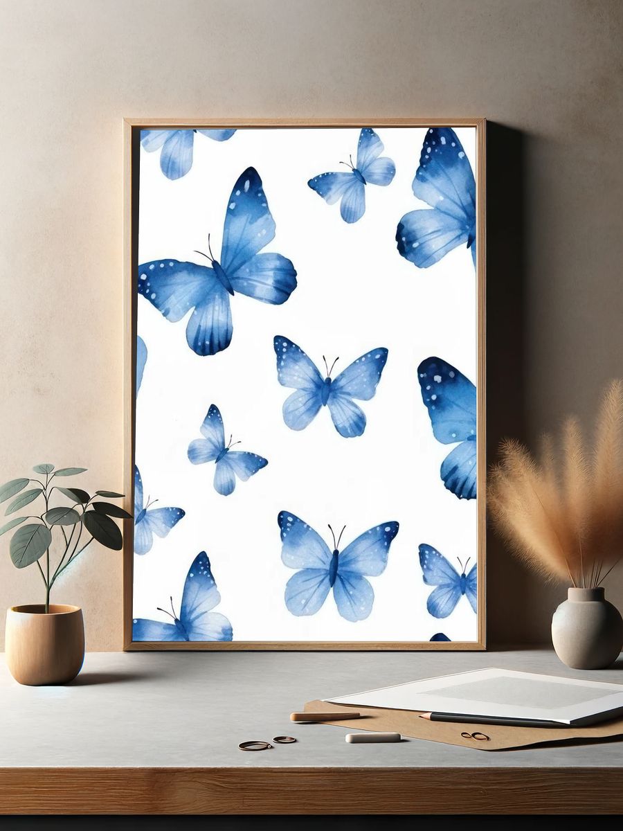Blue Butterflies Watercolor Print. — room view 2