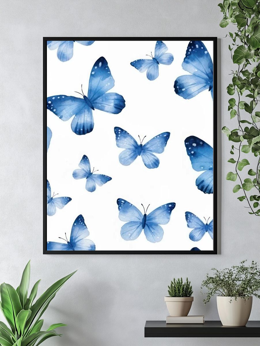 Blue Butterflies Watercolor Print. — room view 4