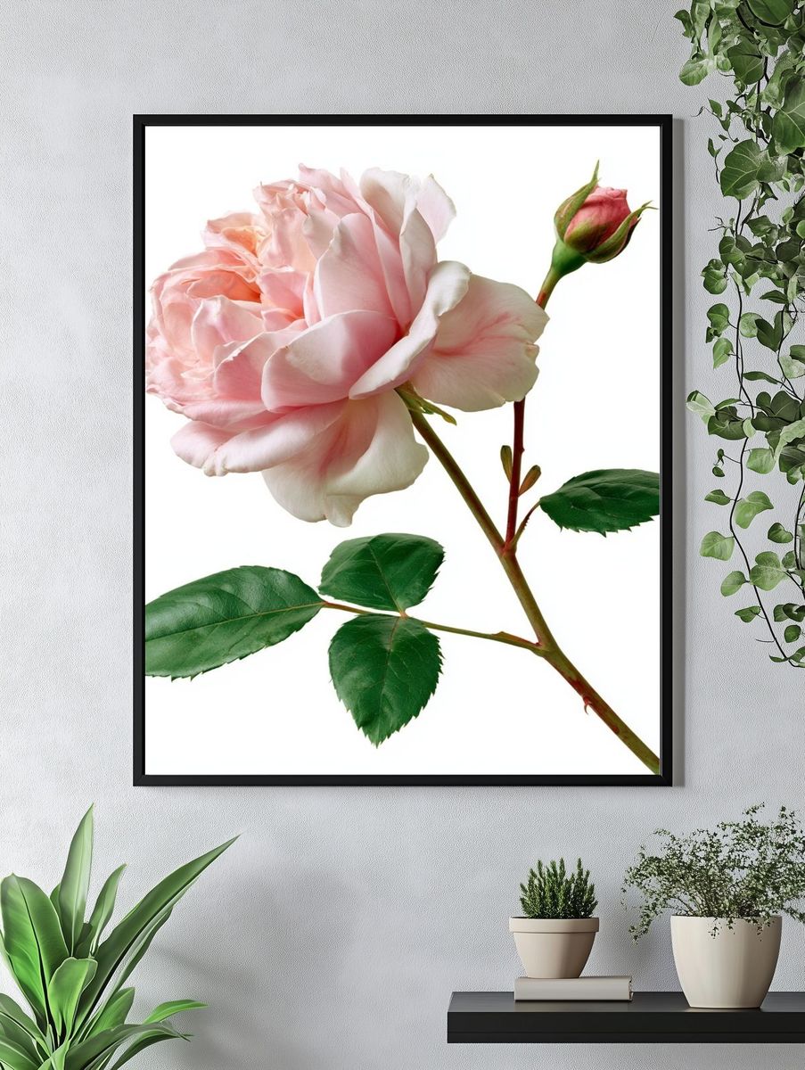 Pink Rose Botanical Print. — room view 4