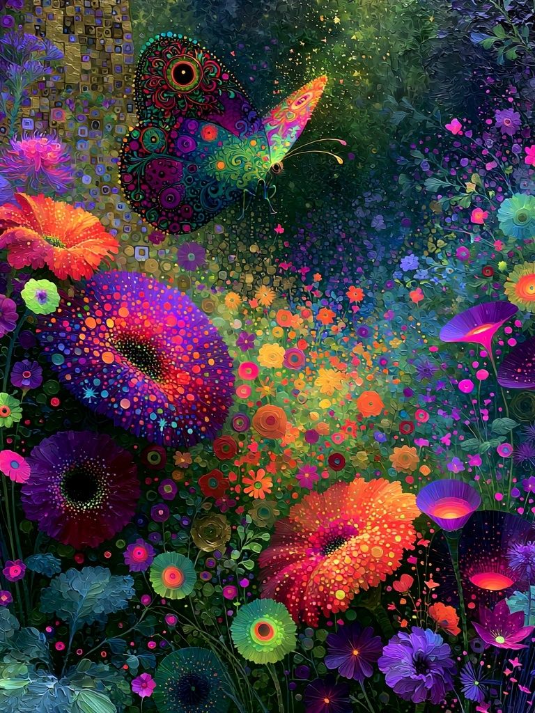 Neon Butterfly Garden Poster. poster — botanical art