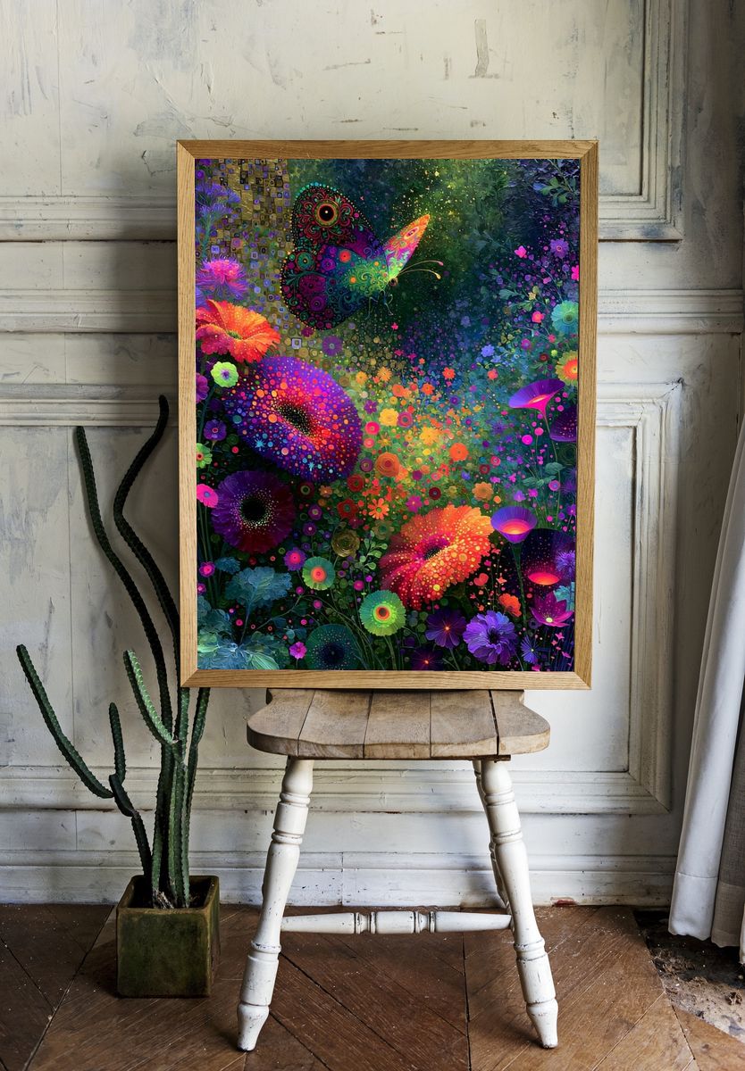 Neon Butterfly Garden Poster. room preview