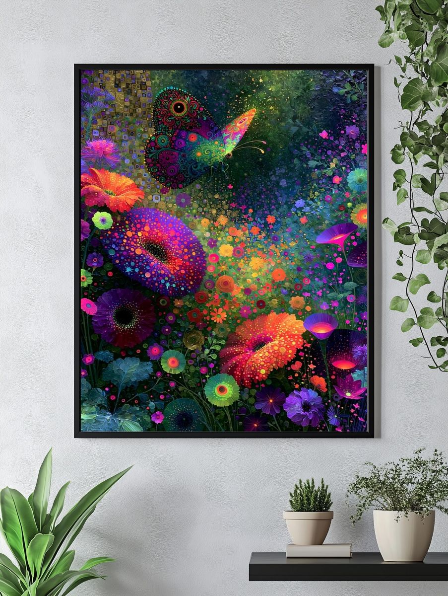 Neon Butterfly Garden Poster. — room view 4