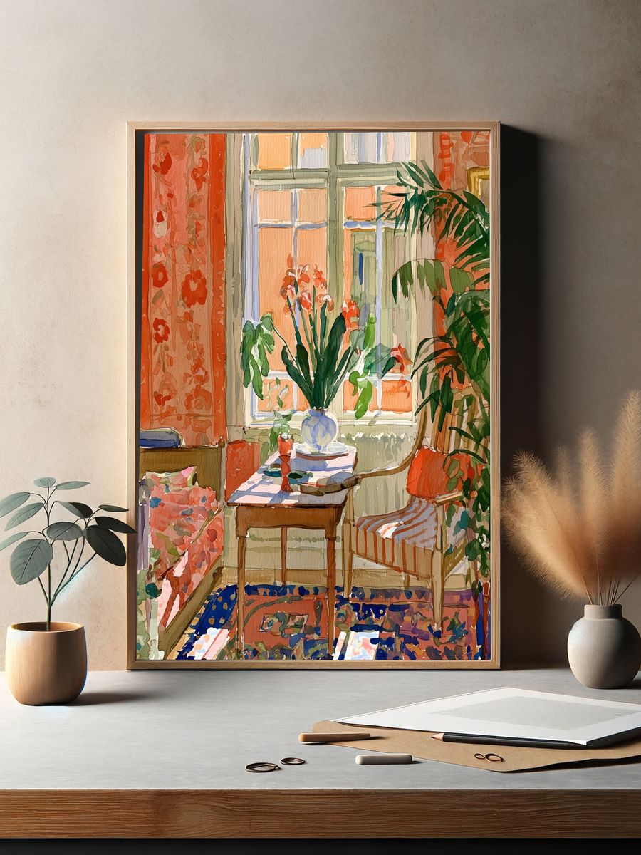 Sunlit Botanical Interior Watercolor Print. — room view 2