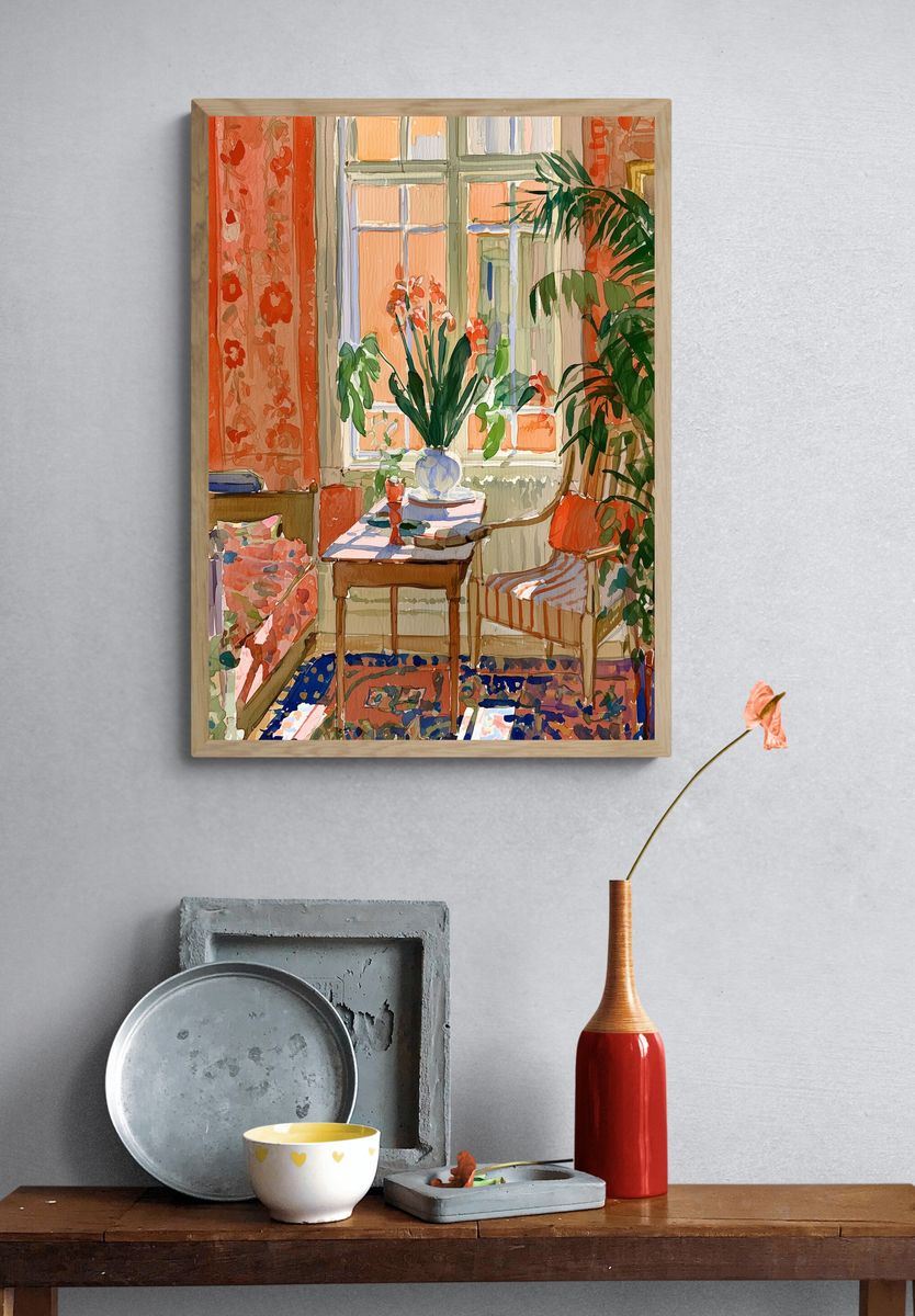 Sunlit Botanical Interior Watercolor Print. — room view 3