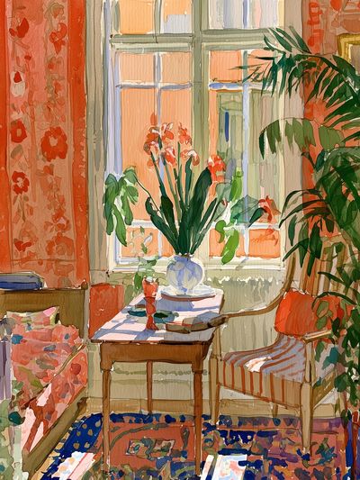 Sunlit Botanical Interior Watercolor Print.