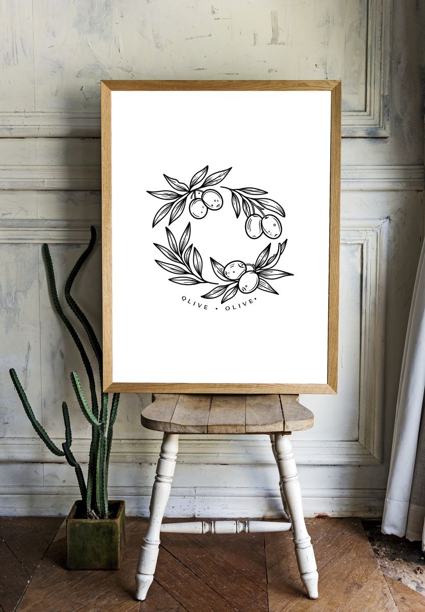 Olive Branch Line Art Print. room preview