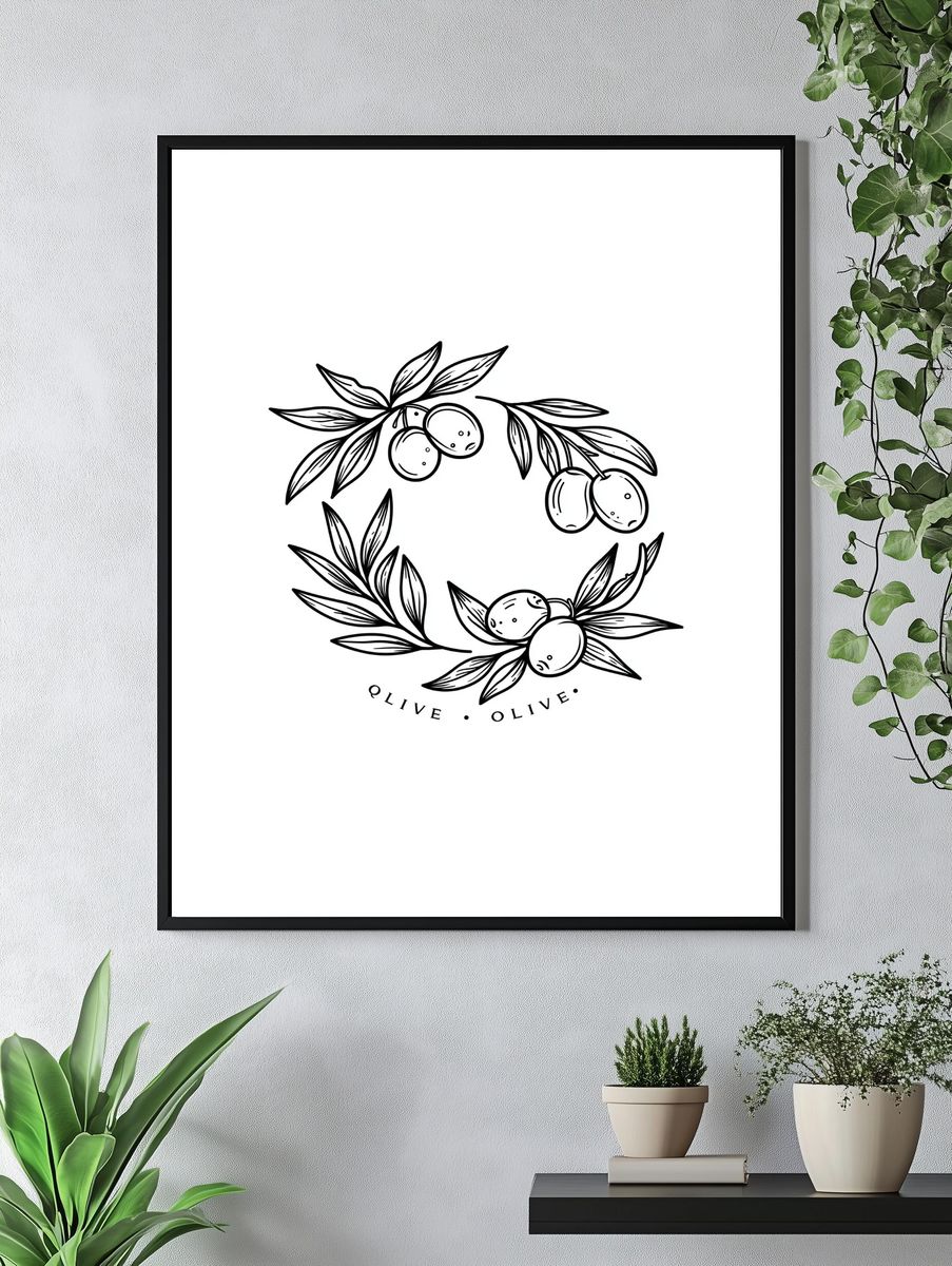 Olive Branch Line Art Print. — room view 4