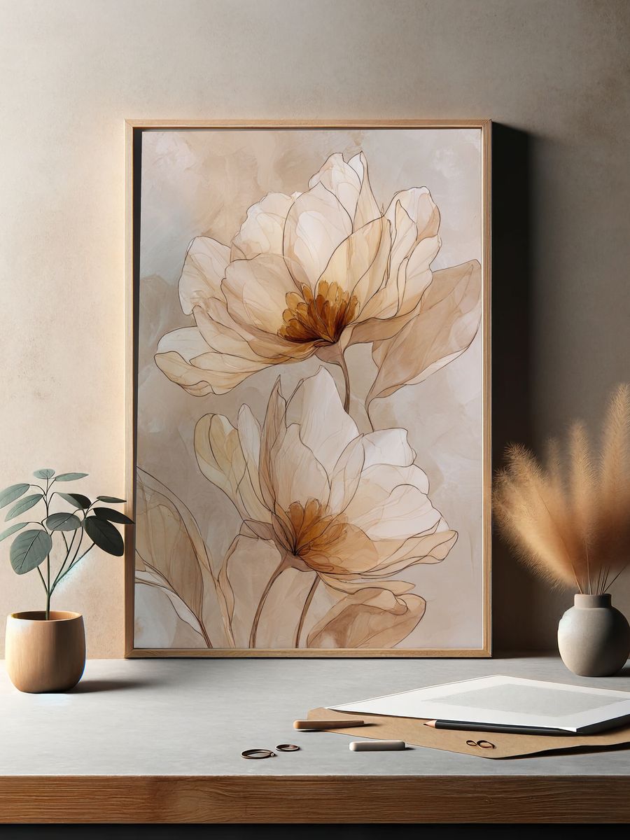 Soft Magnolia Blooms Botanical Print. — room view 2