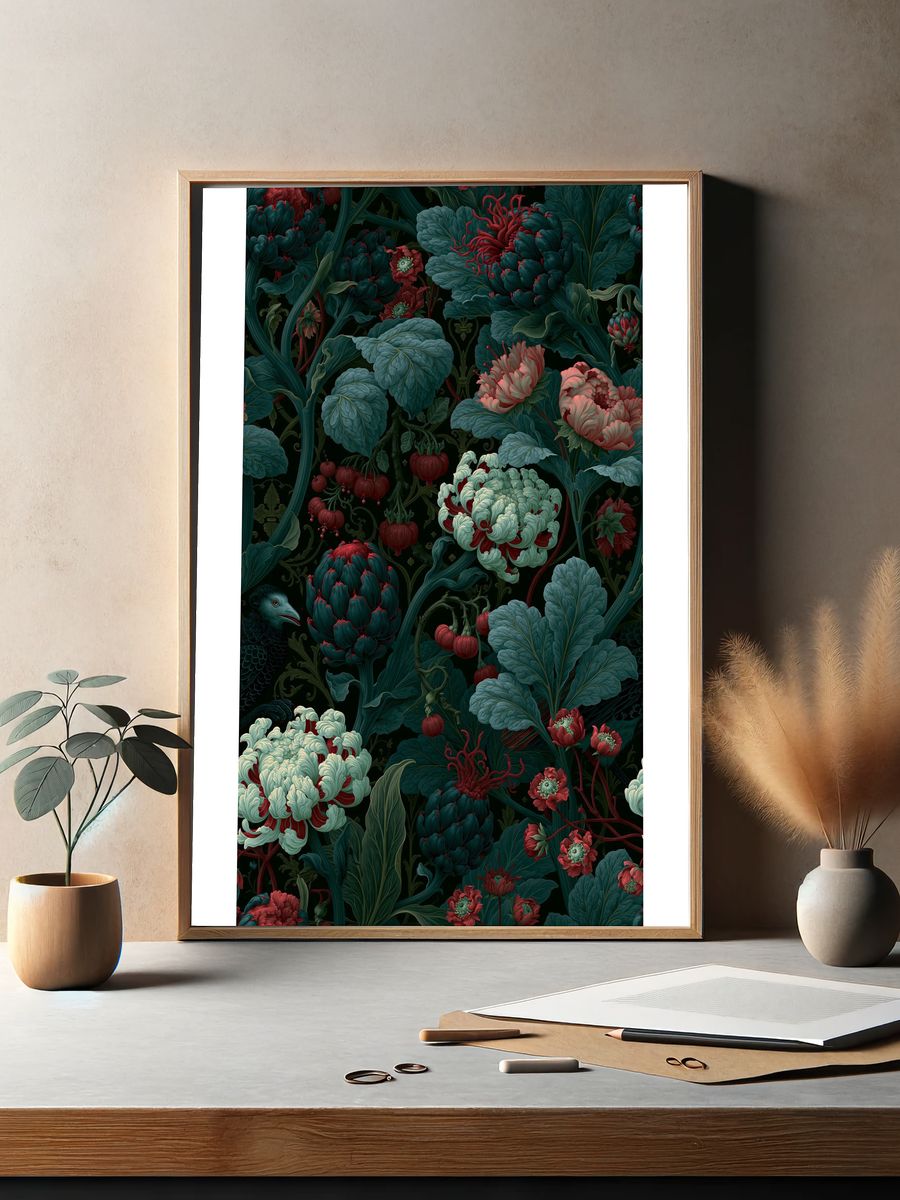Dark Botanical Bloom Print. — room view 2