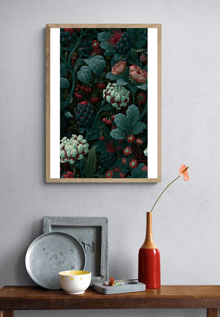 Dark Botanical Bloom Print. — room view 3