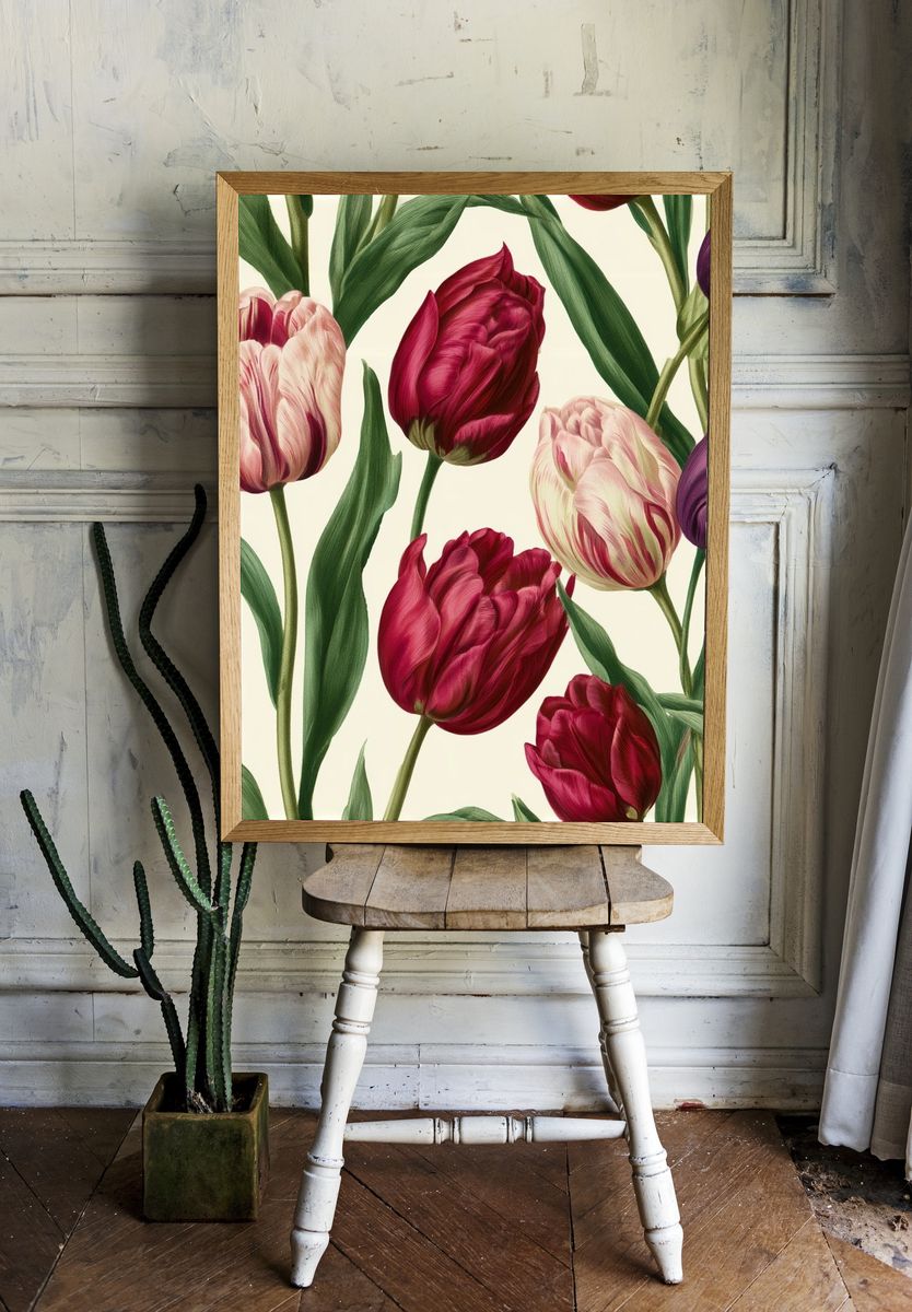 Tulip Garden Botanical Print. — room view 1