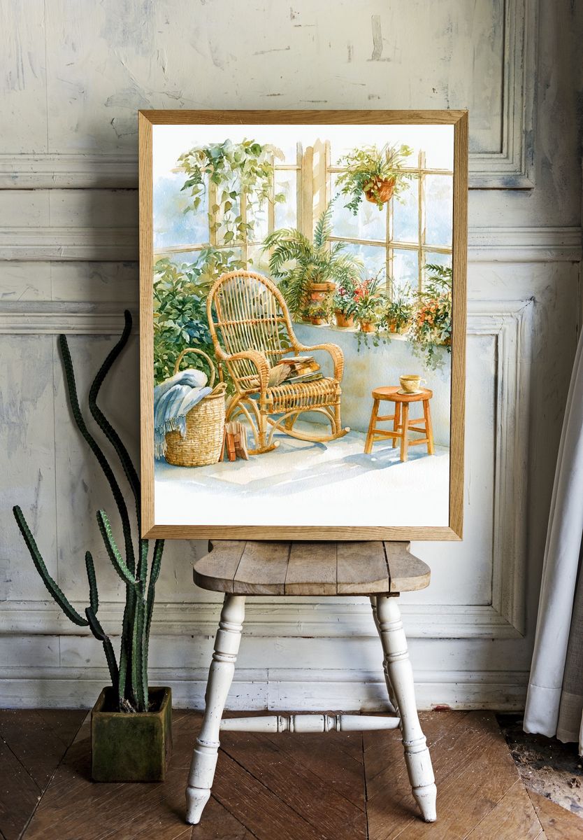 Sunlit Conservatory Watercolor Print. room preview